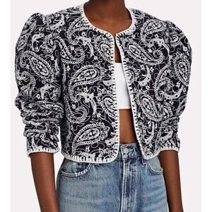 SEA New York Theodora Blue Paisley Quilted Cropped Jacket Size M Wool Blend